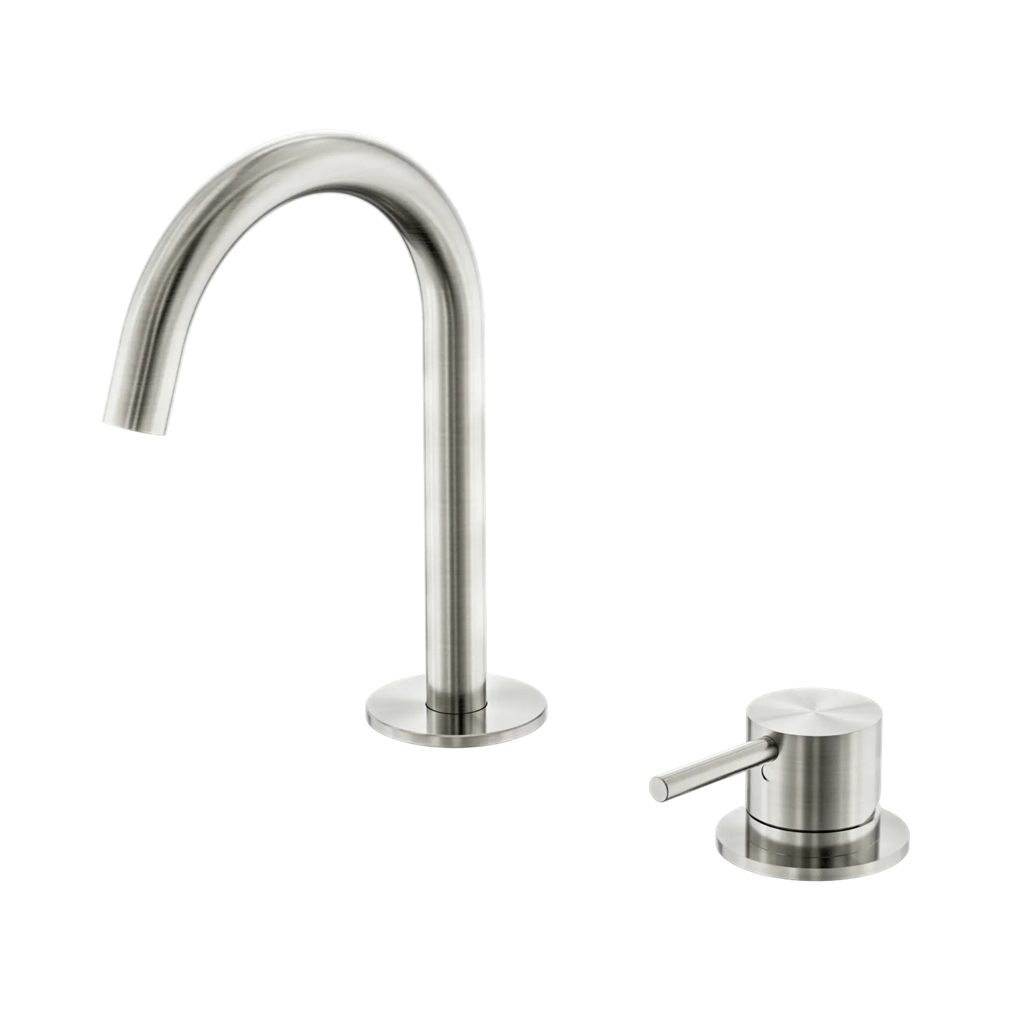 NERO MECCA HOB BASIN MIXER SET ARC SPOUT BRUSHED NICKEL