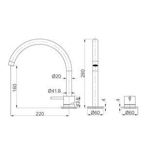 NERO MECCA HOB BATH/KITCHEN MIXER SET ARC SPOUT technical drawing