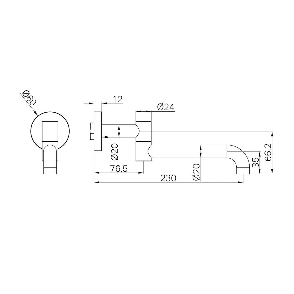 NERO MECCA WALL MOUNTED SWIVEL BATH SPOUT 225MM II BRUSHED BRONZE