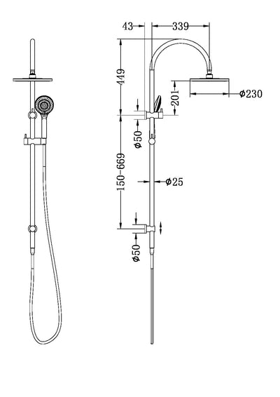 NERO MECCA TWIN SHOWER WITH AIR SHOWER BRUSHED NICKEL