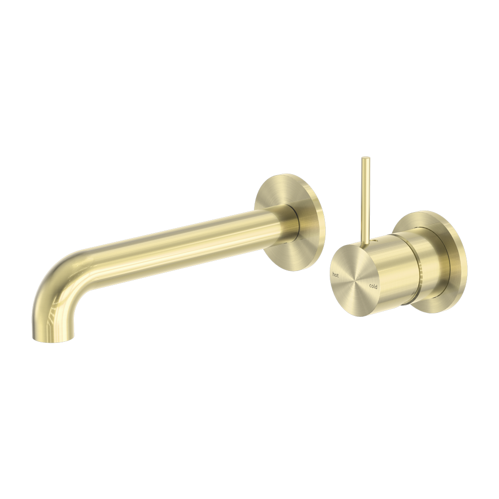 NERO MECCA WALL BASIN/BATH MIXER WITH SEPARATE BACK PLATE HANDLE UP BRUSHED GOLD (AVAILABLE IN 185MM AND 230MM)