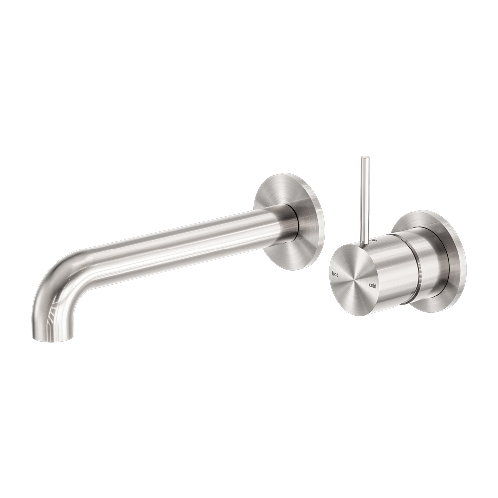 NERO MECCA WALL BASIN/BATH MIXER WITH SEPARATE BACK PLATE HANDLE UP 185MM BRUSHED NICKEL