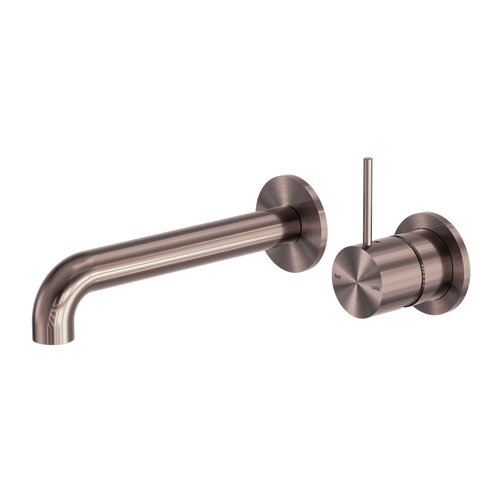 NERO MECCA WALL BASIN/BATH MIXER WITH SEPARATE BACK PLATE HANDLE UP 185MM BRUSHED BRONZE