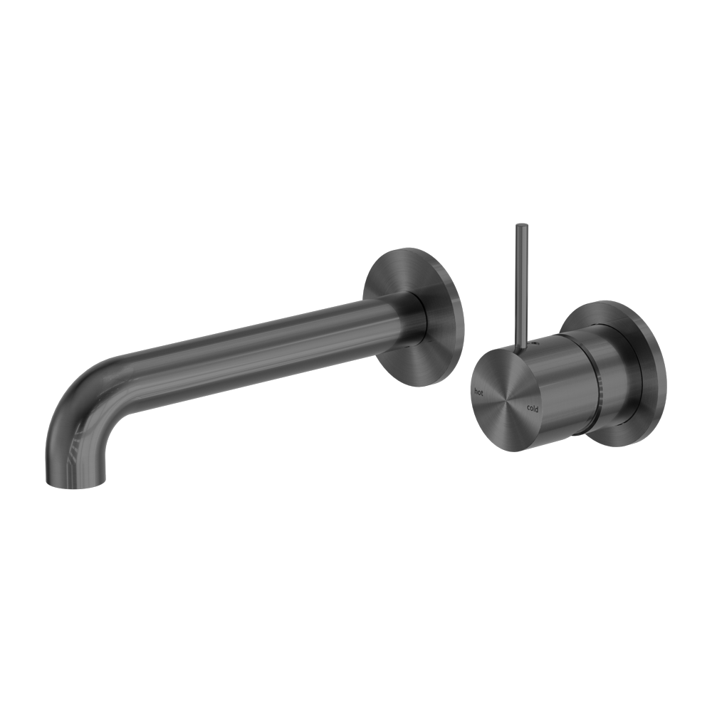 NERO MECCA WALL BASIN/BATH MIXER WITH SEPARATE BACK PLATE HANDLE UP GUN METAL (AVAILABLE IN 160MM, 185MM AND 230MM)