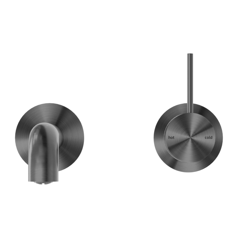 NERO MECCA WALL BASIN/BATH MIXER WITH SEPARATE BACK PLATE HANDLE UP GUN METAL (AVAILABLE IN 160MM, 185MM AND 230MM)
