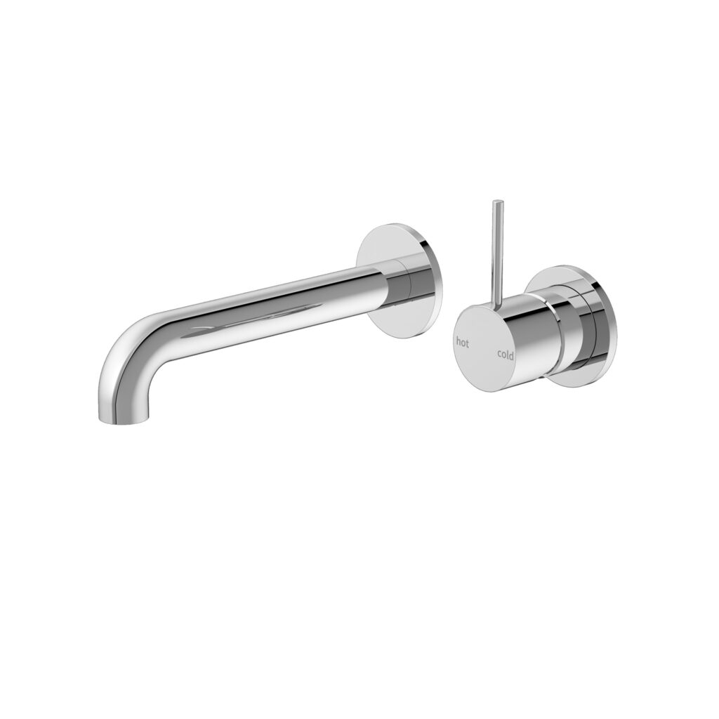 NERO MECCA WALL BASIN/BATH MIXER WITH SEPARATE BACK PLATE HANDLE UP 185MM CHROME
