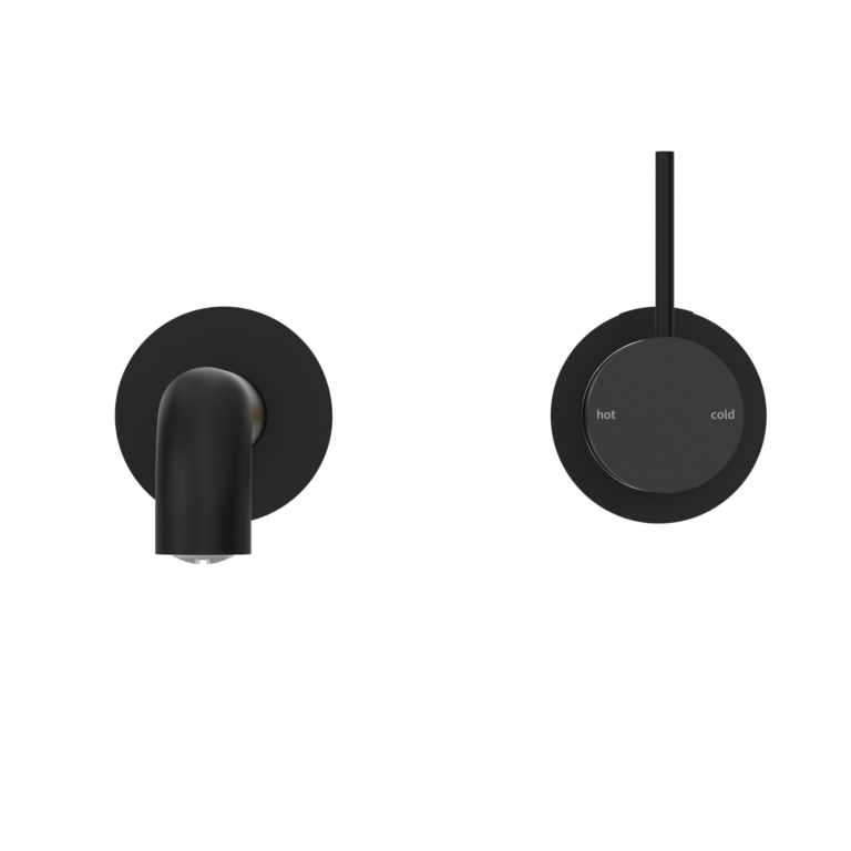 NERO MECCA WALL BASIN/BATH MIXER WITH SEPARATE BACK PLATE HANDLE UP 185MM MATTE BLACK
