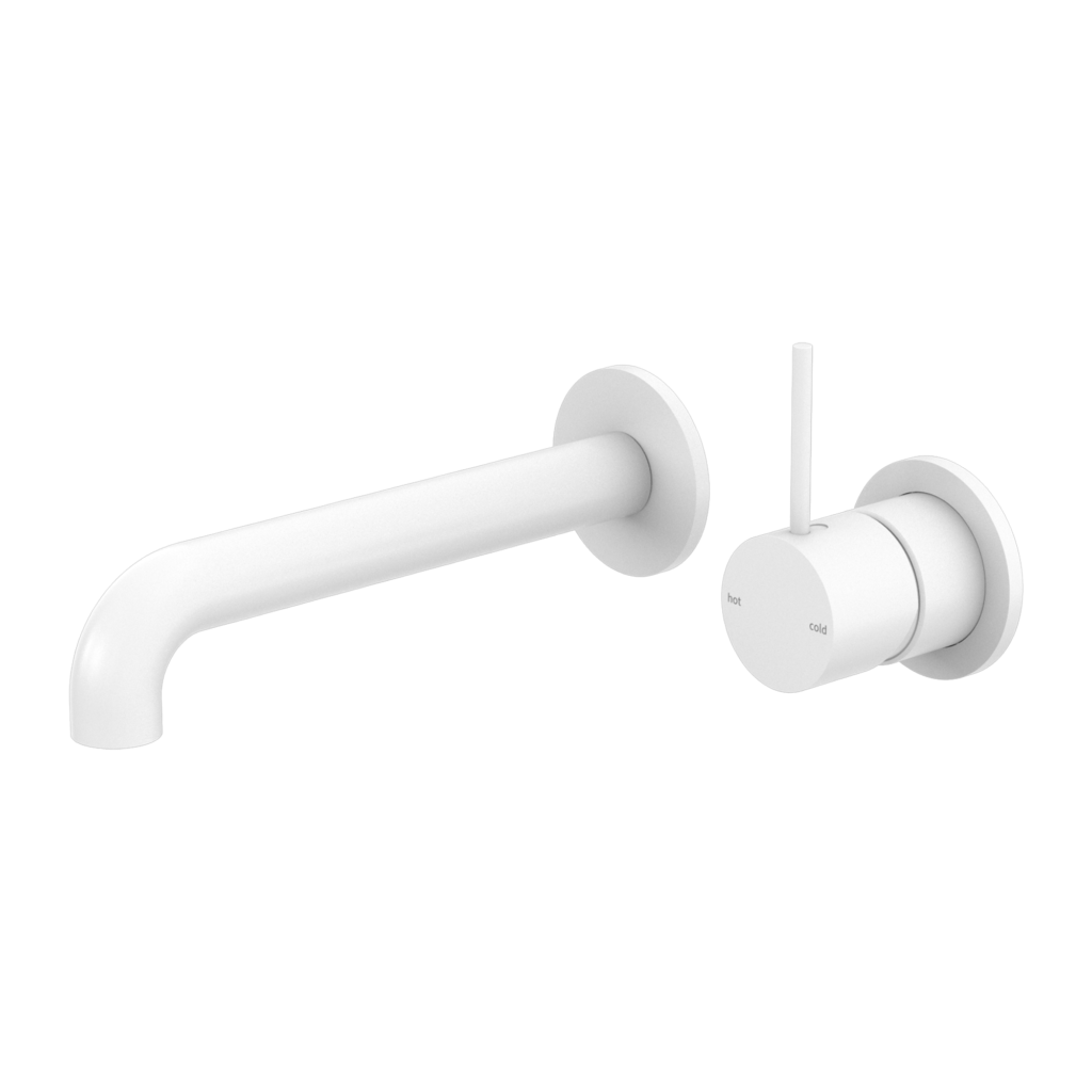 NERO MECCA WALL BASIN/BATH MIXER WITH SEPARATE BACK PLATE HANDLE UP MATTE WHITE (AVAILABLE IN 160MM, 185MM AND 230MM)