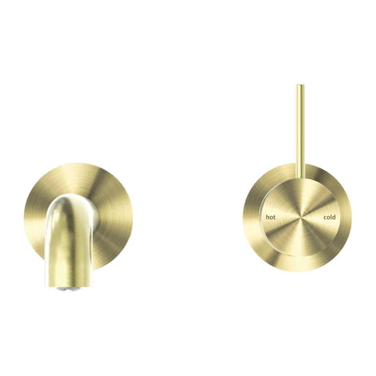 NERO MECCA WALL BASIN/BATH MIXER WITH SEPARATE BACK PLATE HANDLE UP BRUSHED GOLD (AVAILABLE IN 120MM, 160MM, 185MM, 230MM AND 260MM)