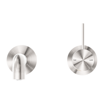 NERO MECCA WALL BASIN/BATH MIXER WITH SEPARATE BACK PLATE HANDLE UP BRUSHED NICKEL (AVAILABLE IN 120MM, 160MM, 185MM, 230MM AND 260MM)