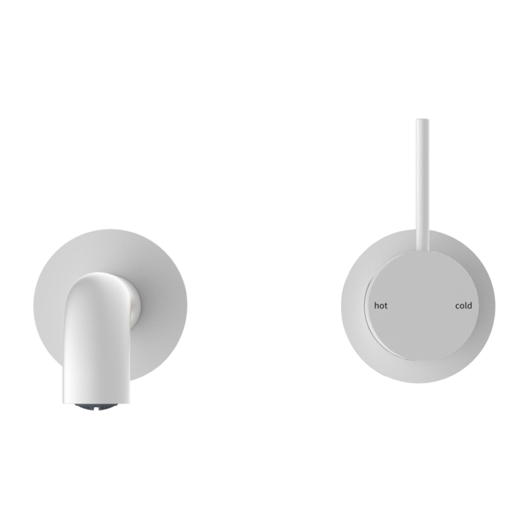 NERO MECCA WALL BASIN/BATH MIXER WITH SEPARATE BACK PLATE HANDLE UP MATTE WHITE (AVAILABLE IN 160MM, 185MM AND 230MM)