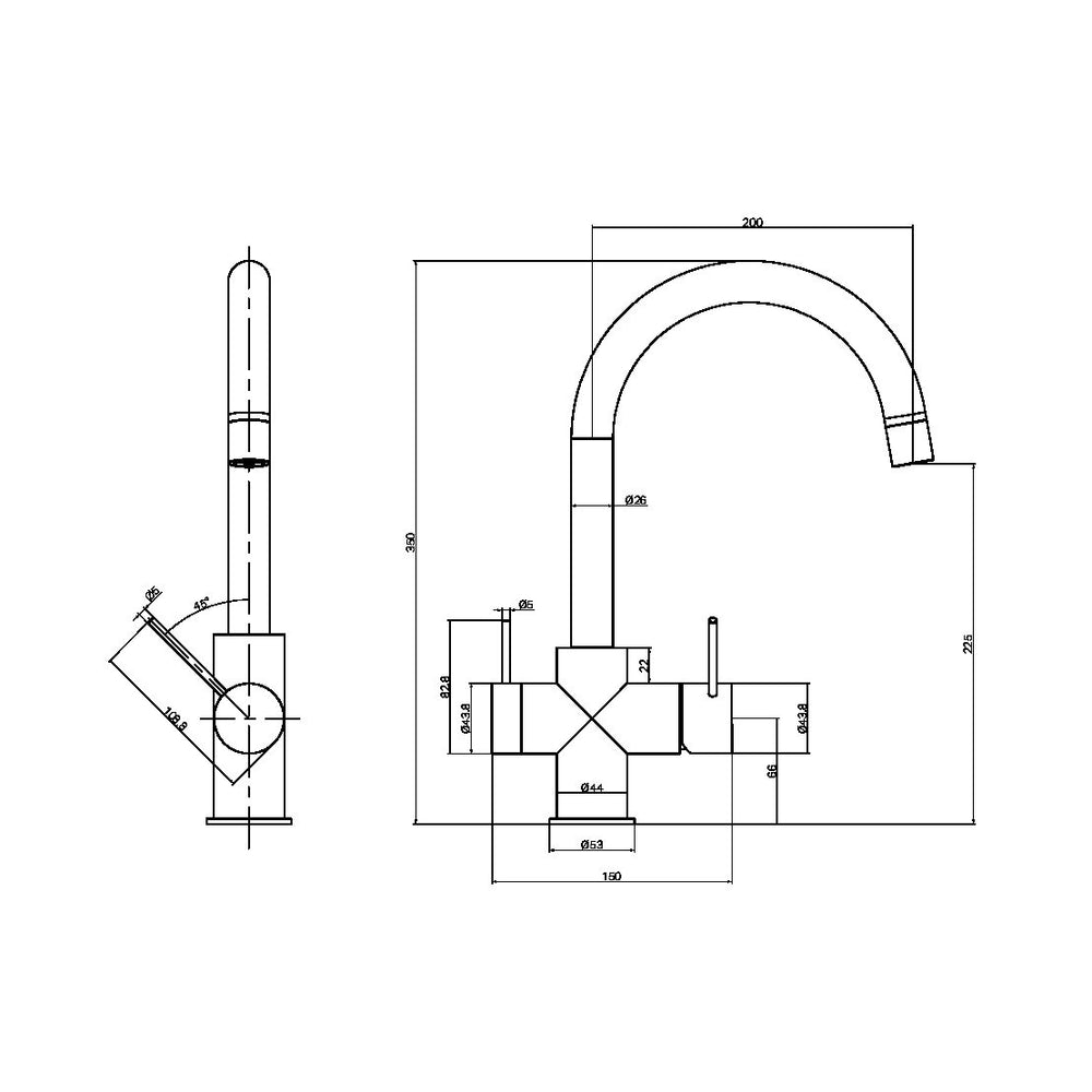 NERO MECCA 3 WAY FILTERED MIXER TAP 350MM MATTE BLACK