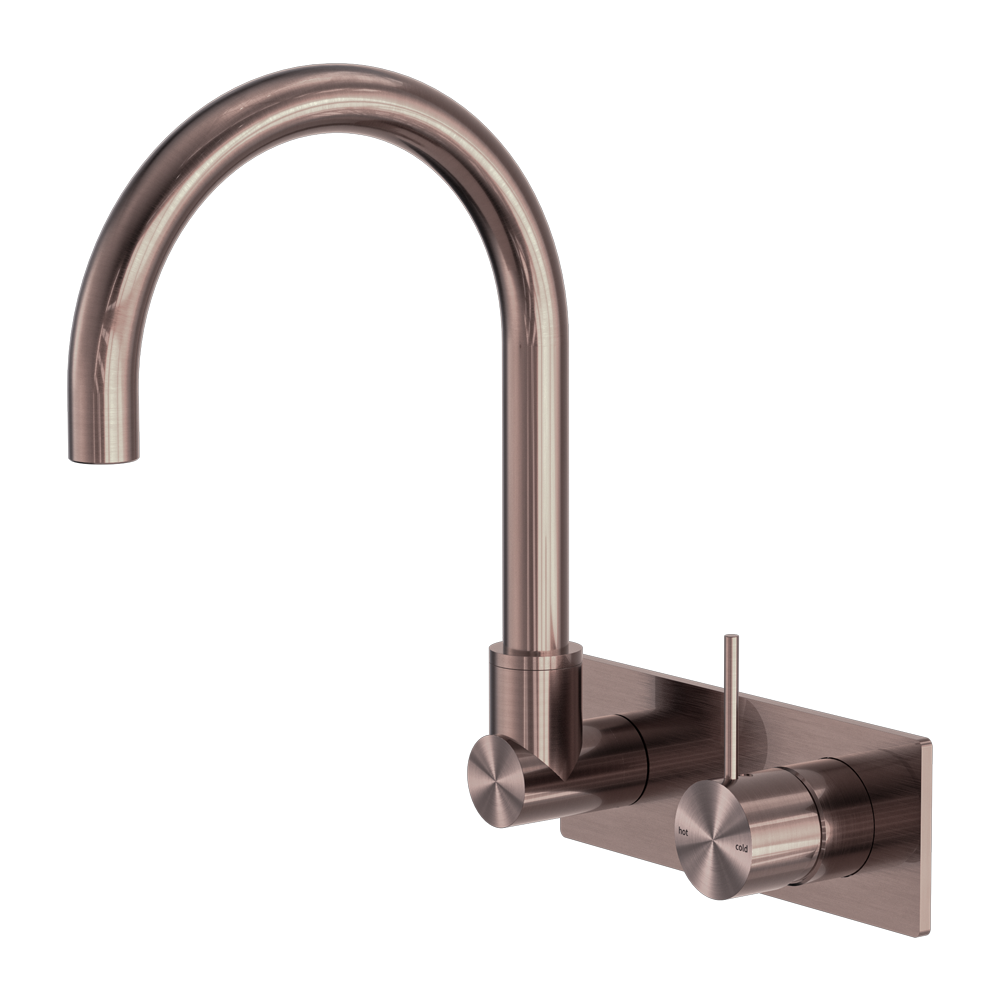 NERO MECCA WALL BASIN/BATH MIXER SWIVEL SPOUT HANDLE UP 264MM BRUSHED BRONZE