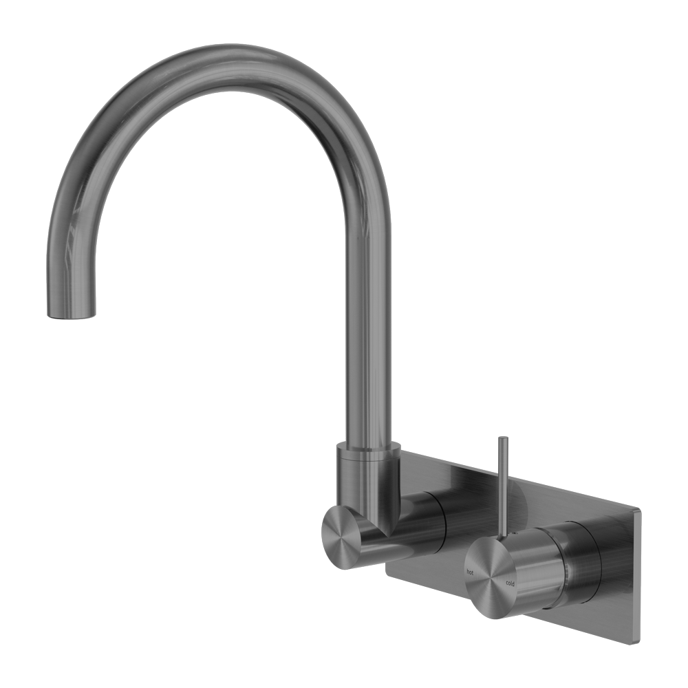 NERO MECCA WALL BASIN/BATH MIXER SWIVEL SPOUT HANDLE UP 264MM GUN METAL