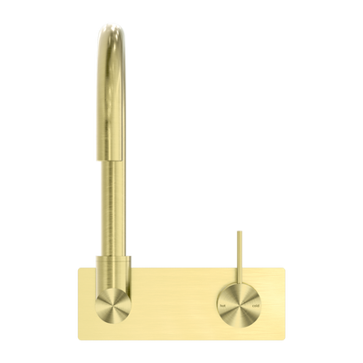 NERO MECCA WALL BASIN / BATH MIXER SWIVEL SPOUT HANDLE UP BRUSHED GOLD
