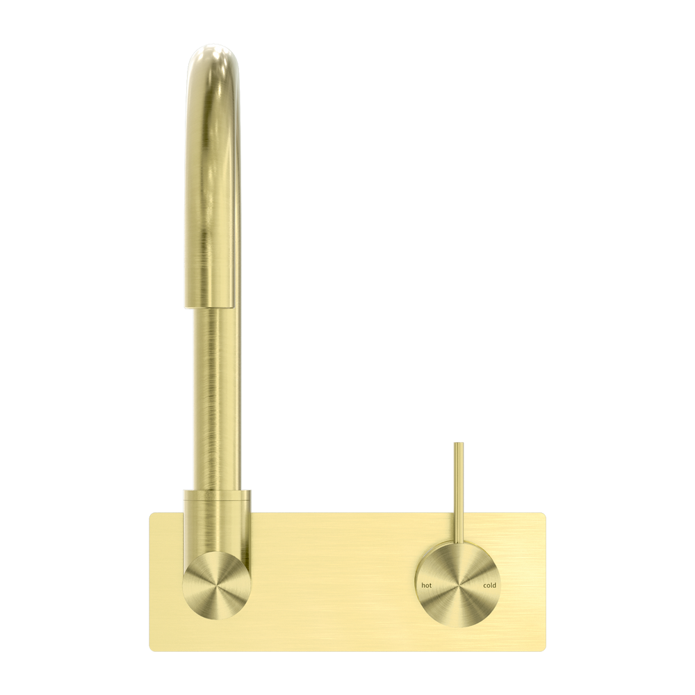 NERO MECCA WALL BASIN / BATH MIXER SWIVEL SPOUT HANDLE UP BRUSHED GOLD