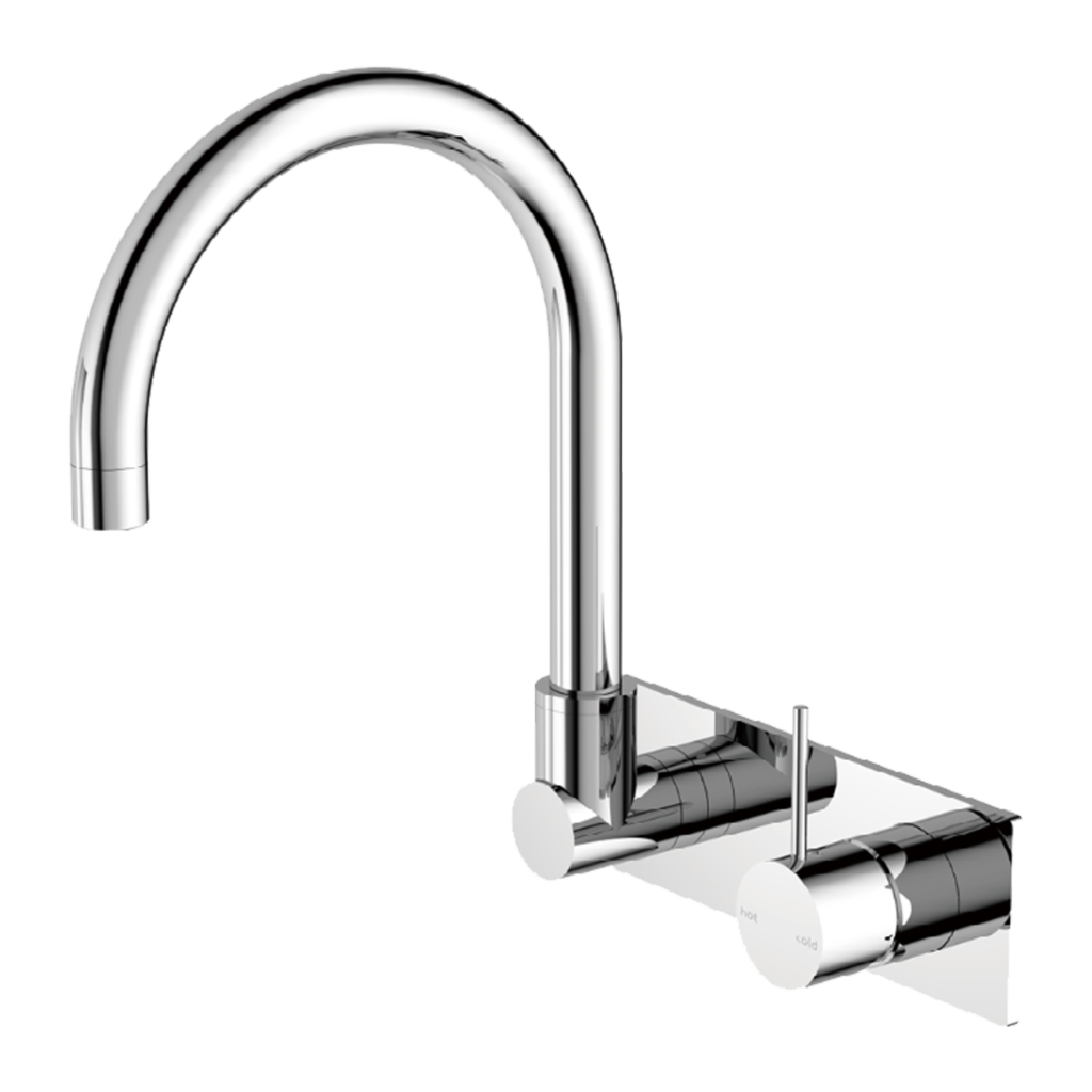 NERO MECCA WALL BASIN/BATH MIXER SWIVEL SPOUT HANDLE UP 264MM CHROME