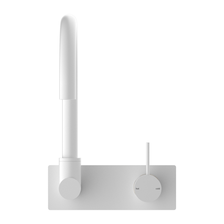 NERO MECCA WALL BASIN/BATH MIXER SWIVEL SPOUT HANDLE UP 264MM MATTE WHITE
