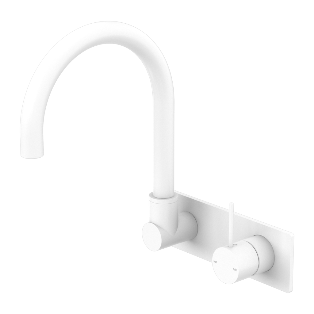 NERO MECCA WALL BASIN/BATH MIXER SWIVEL SPOUT HANDLE UP 264MM MATTE WHITE