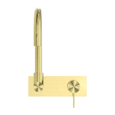 NERO MECCA SWIVEL SPOUT WALL BASIN / BATH MIXER BRUSHED GOLD