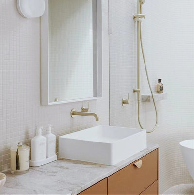 NERO MECCA WALL BASIN/BATH MIXER WITH SEPARATE BACK PLATE HANDLE UP BRUSHED GOLD (AVAILABLE IN 120MM, 160MM, 185MM, 230MM AND 260MM)