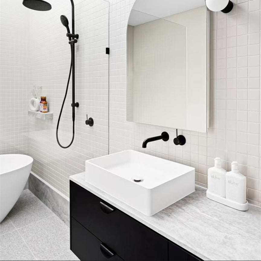 NERO MECCA WALL BASIN/BATH MIXER WITH SEPARATE BACK PLATE HANDLE UP MATTE BLACK (AVAILABLE IN 120MM, 160MM, 185MM, 230MM AND 260MM)