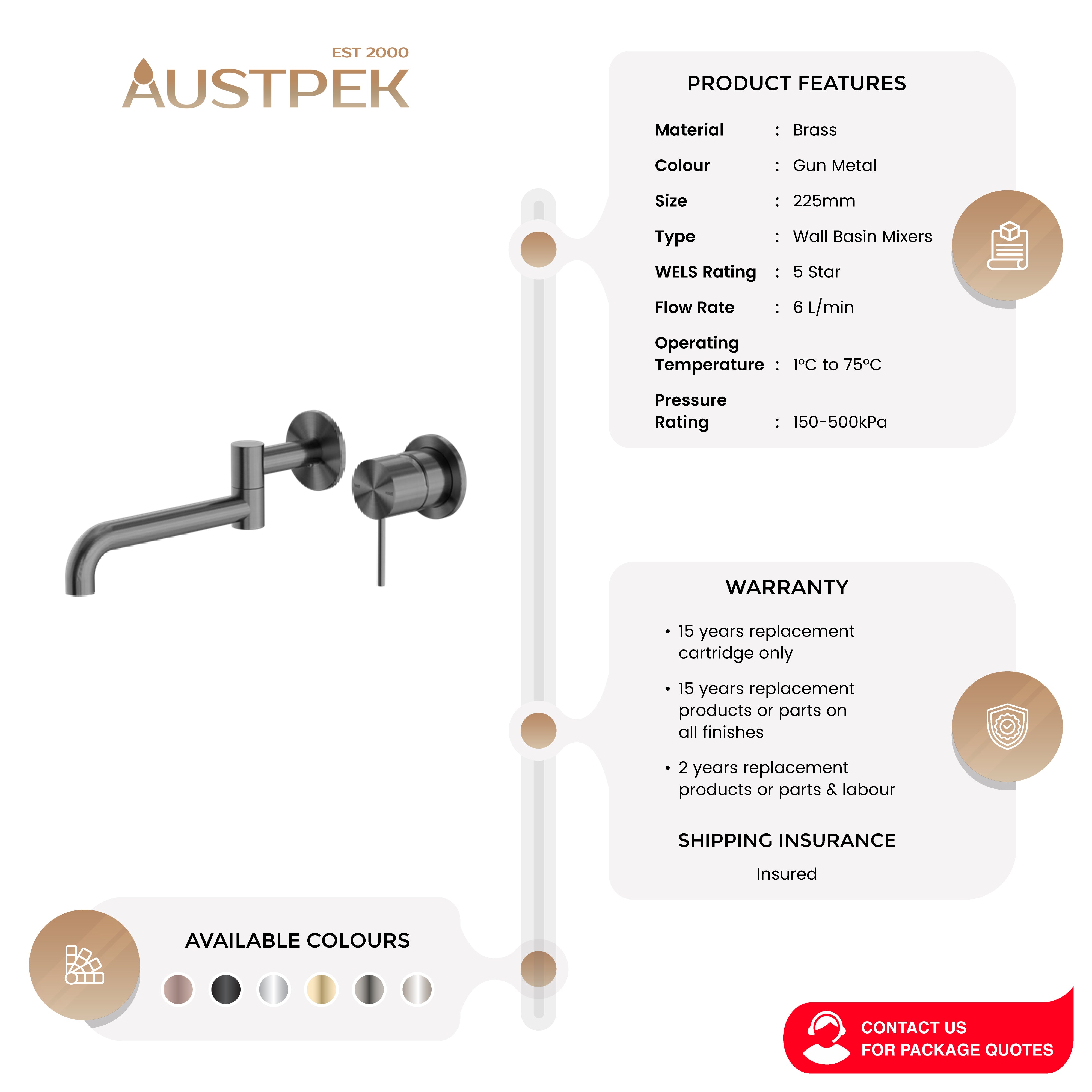 NERO MECCA WALL BASIN/BATH MIXER SWIVEL SPOUT GUN METAL