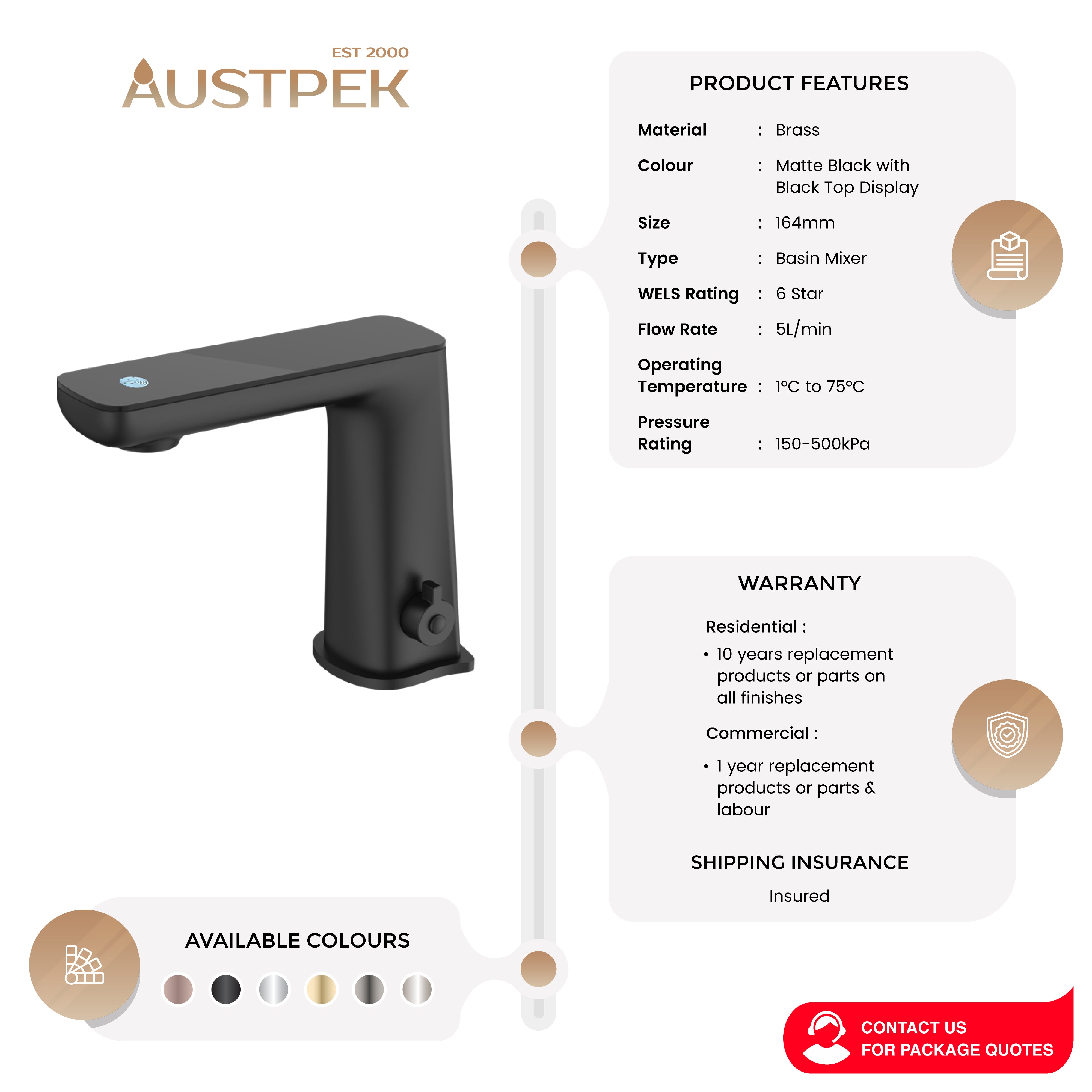 NERO CLAUDIA SENSOR MIXER WITH BLACK TOP DISPLAY 164MM MATTE BLACK