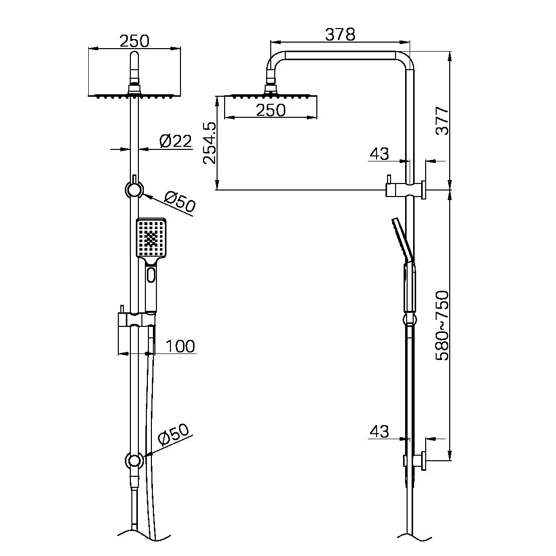 NERO SQUARE PROJECT TWIN SHOWER 250MM BRUSHED NICKEL