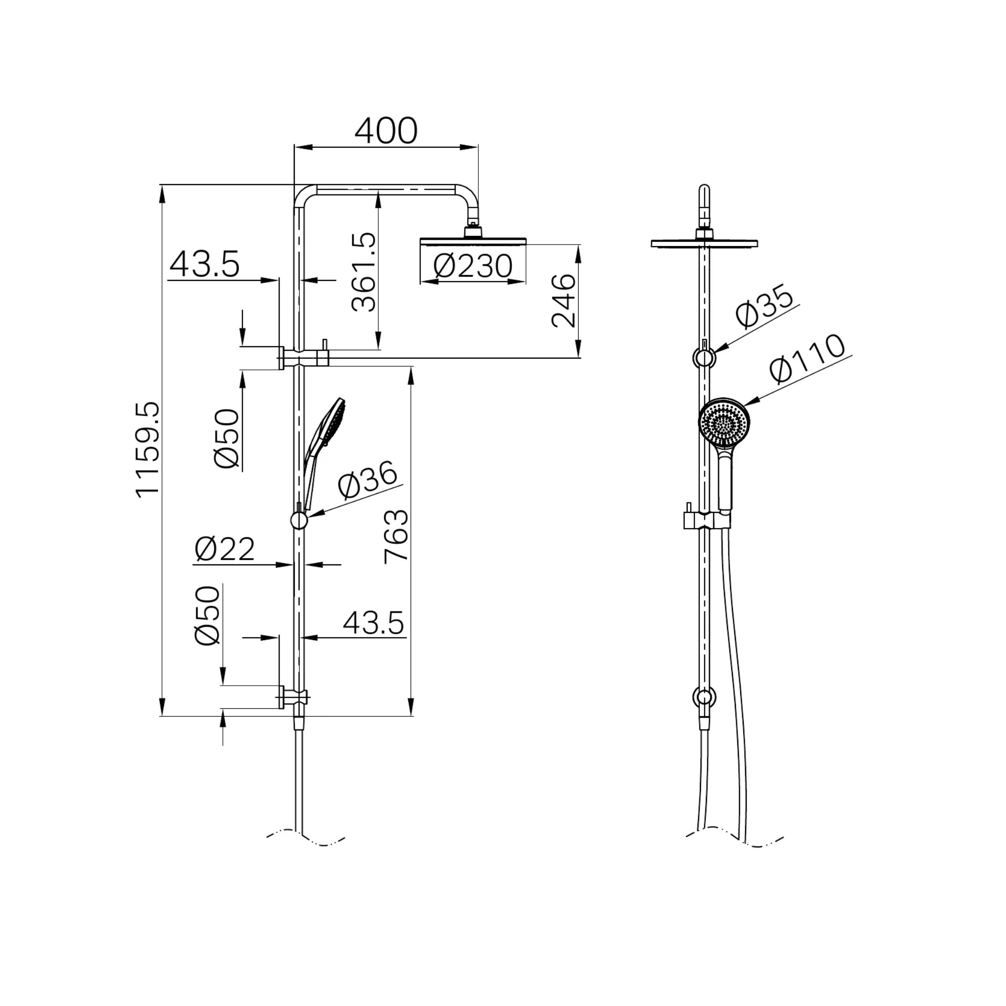 NERO ROUND TWIN SHOWER WITH AIR SHOWER I 1160MM MATTE BLACK