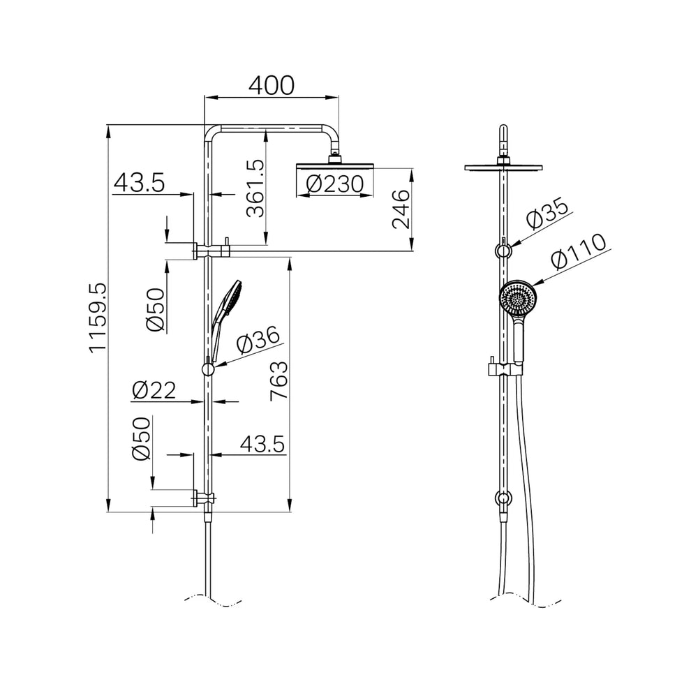 NERO ROUND TWIN SHOWER WITH AIR SHOWER II 1160MM GUN METAL