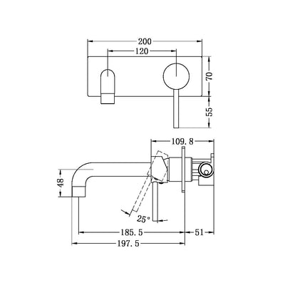 NERO DOLCE LEAD FREE WALL BASIN/BATH MIXER 200MM GUN METAL