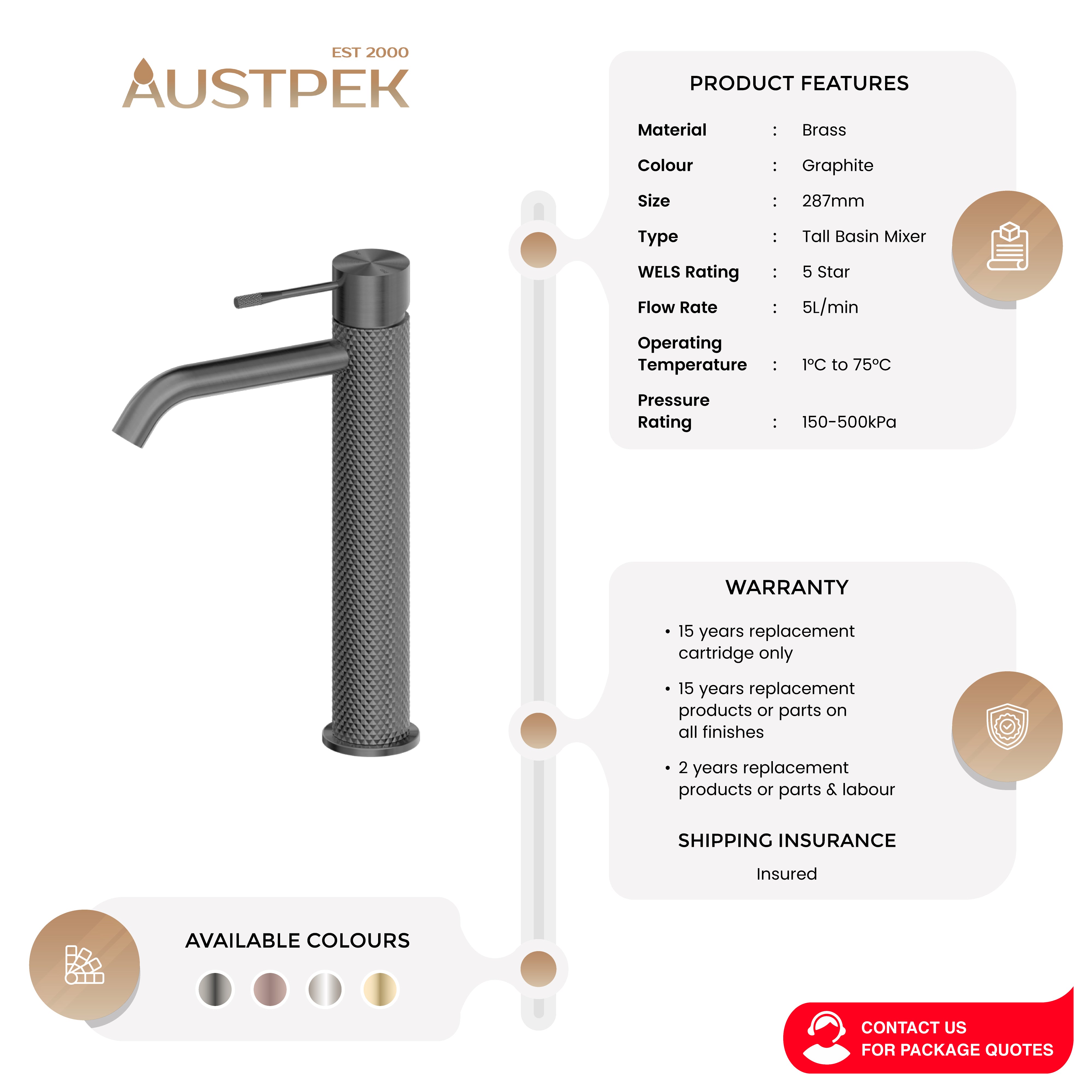 NERO OPAL TALL BASIN MIXER 287MM GRAPHITE