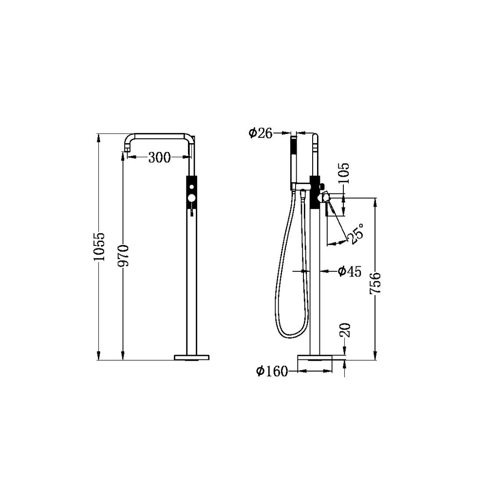 NERO OPAL FREESTANDING BATH MIXER WITH HAND SHOWER 1055MM BRUSHED BRONZE