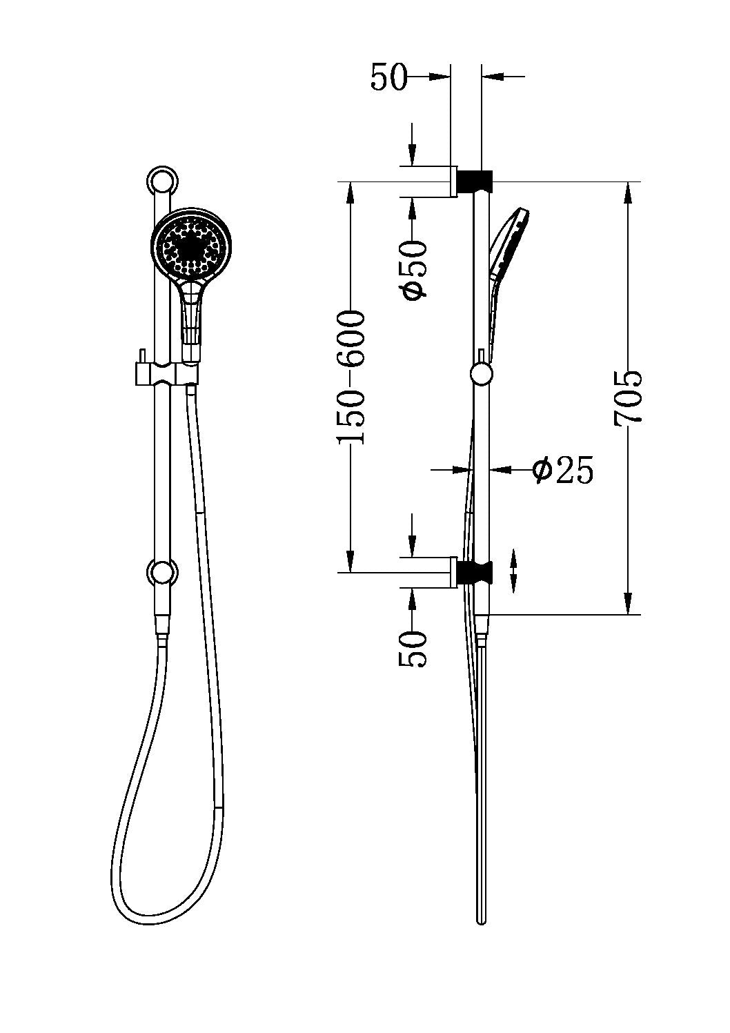NERO OPAL SHOWER RAIL WITH AIR SHOWER II BRUSHED NICKEL