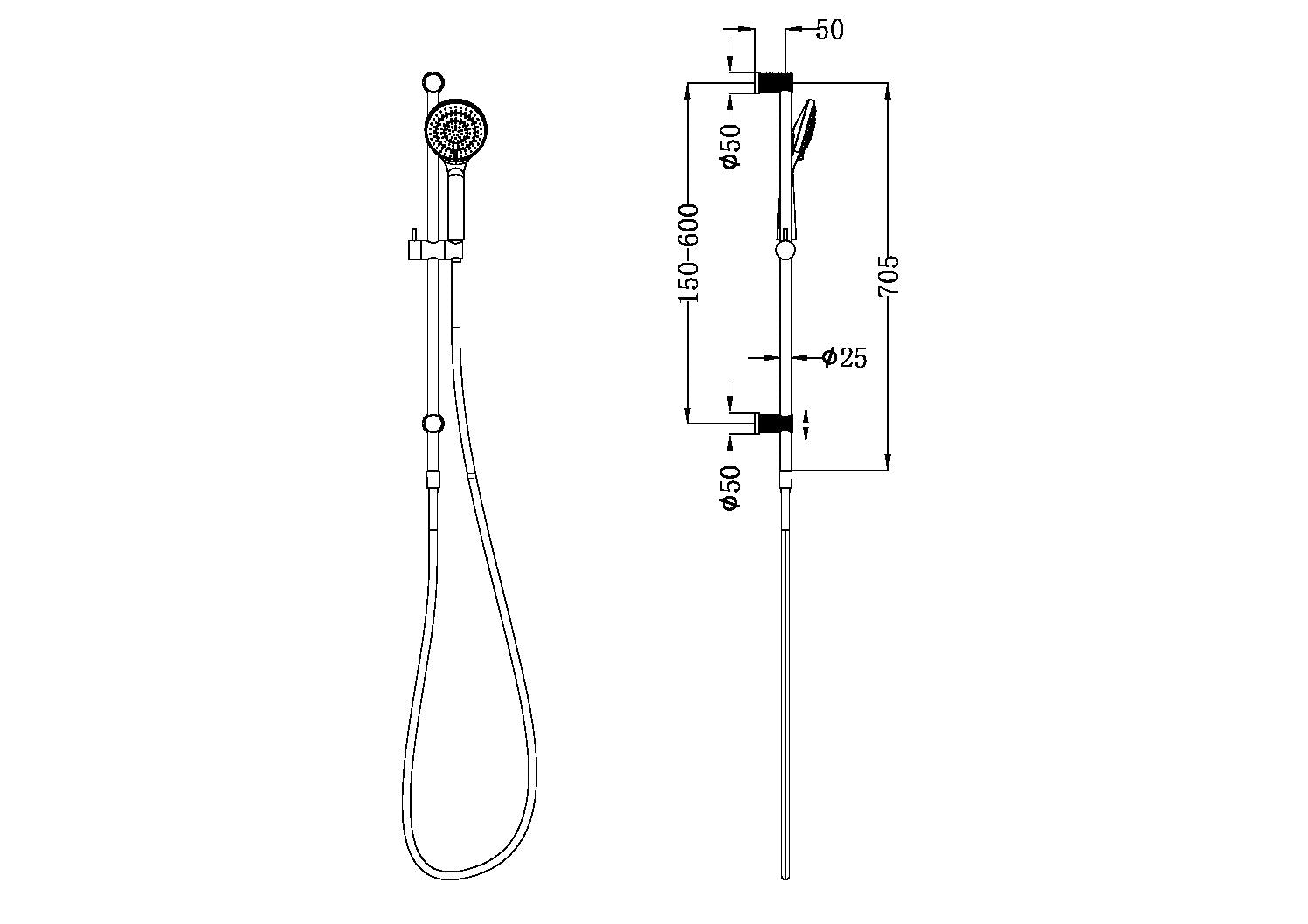 NERO OPAL SHOWER RAIL WITH AIR SHOWER BRUSHED NICKEL
