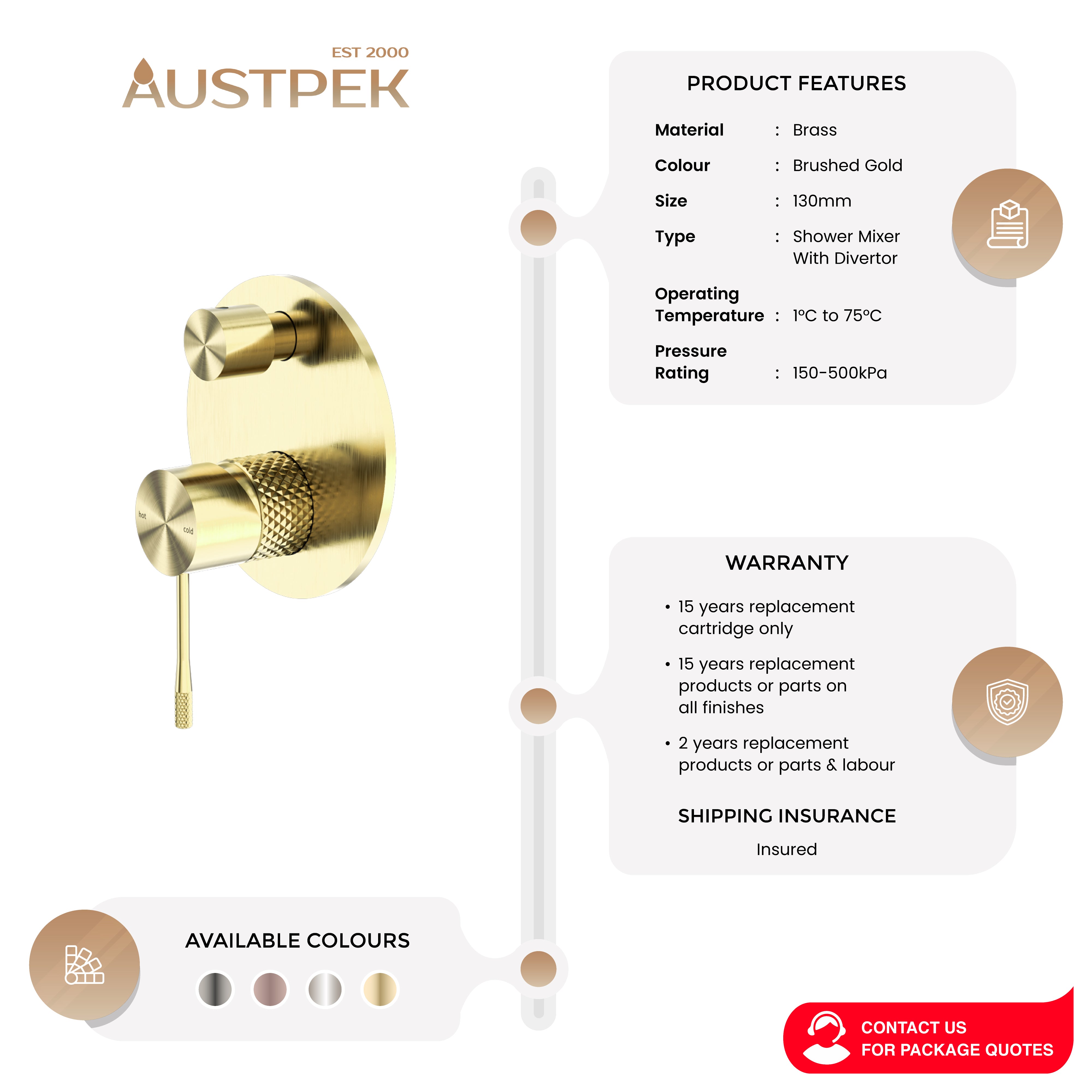 NERO OPAL SHOWER MIXER DIVERTER BRUSHED GOLD