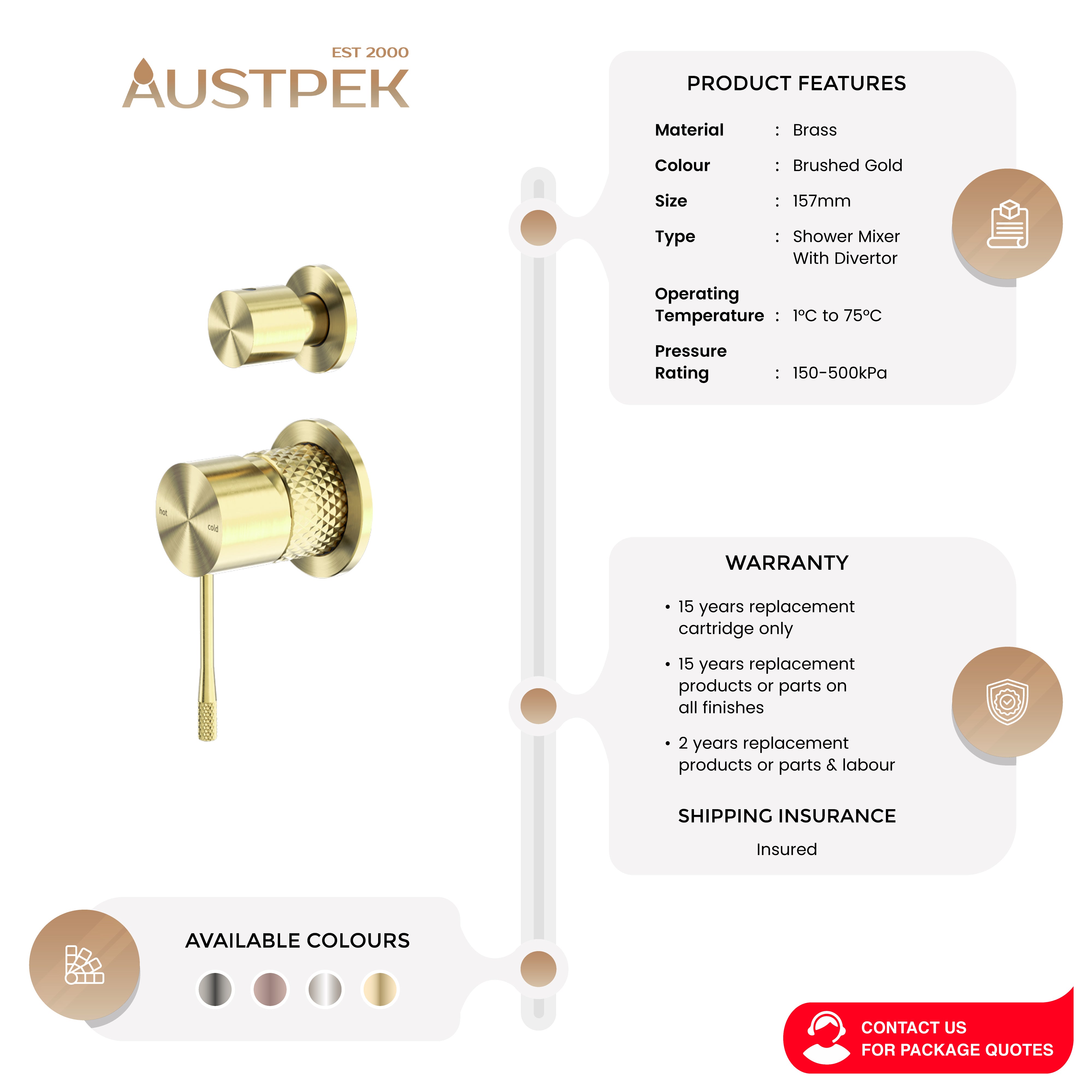 NERO OPAL SHOWER MIXER DIVERTER SEPARATE PLATE BRUSHED GOLD