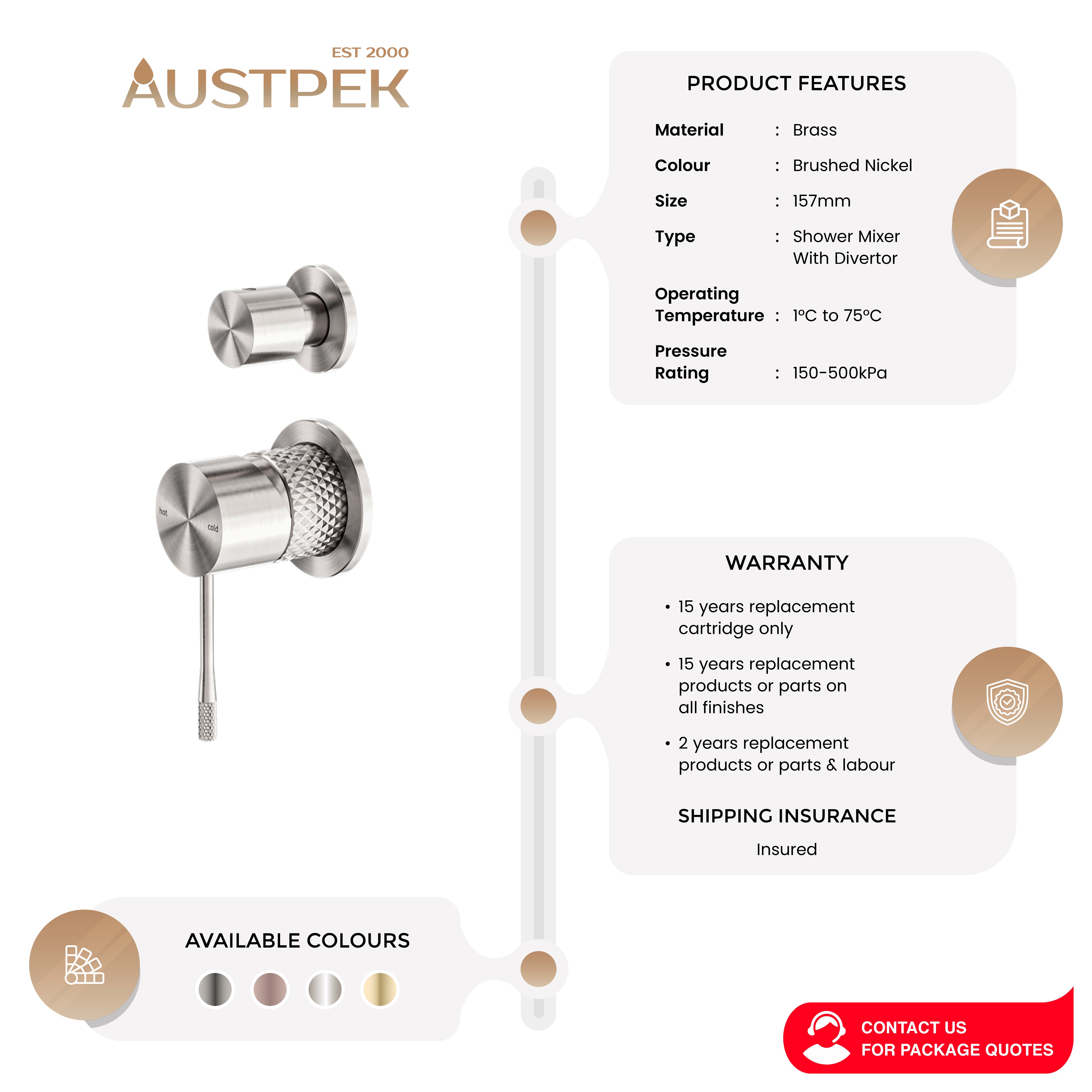 NERO OPAL SHOWER MIXER DIVERTER SEPARATE PLATE BRUSHED NICKEL