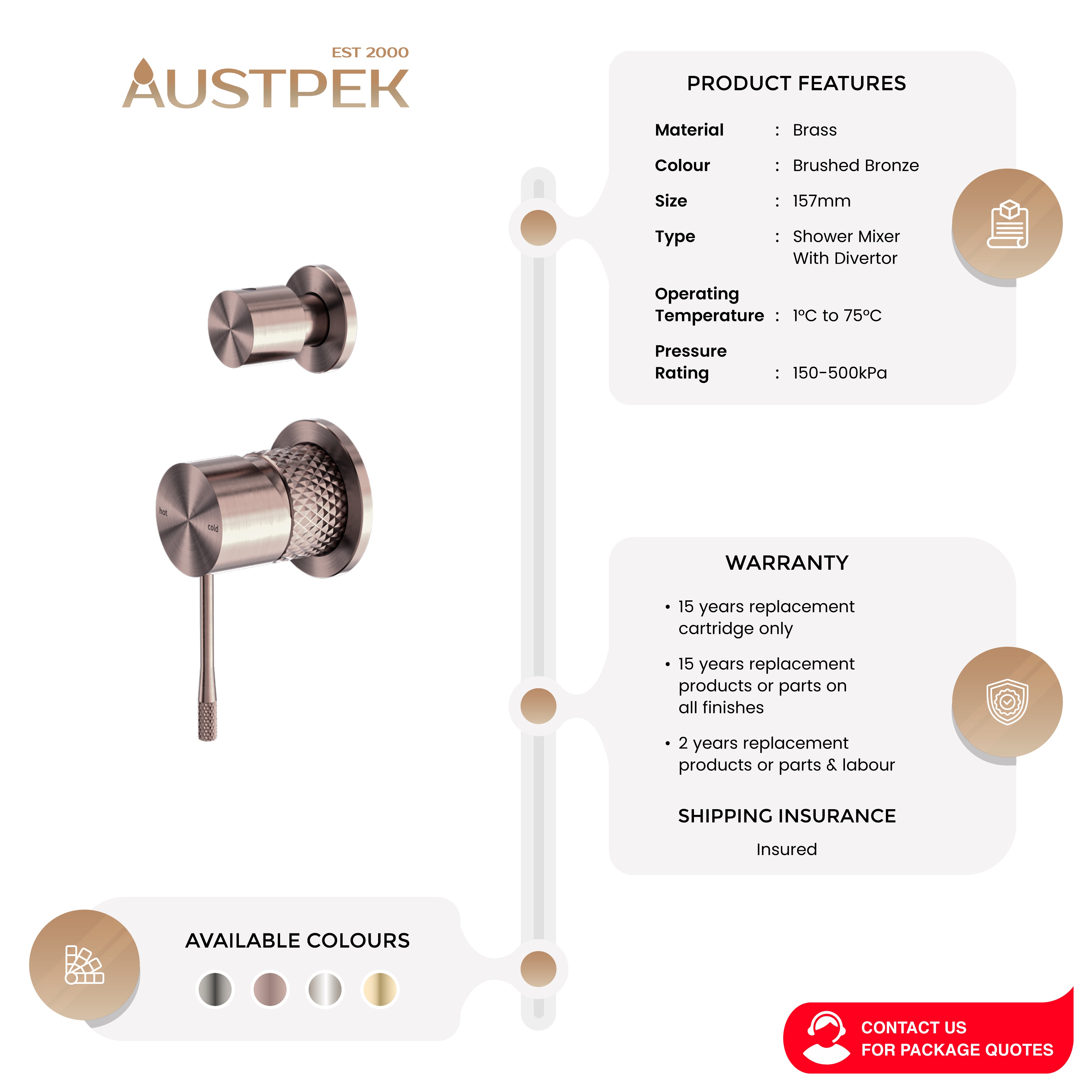 NERO OPAL SHOWER MIXER DIVERTER SEPARATE PLATE BRUSHED BRONZE