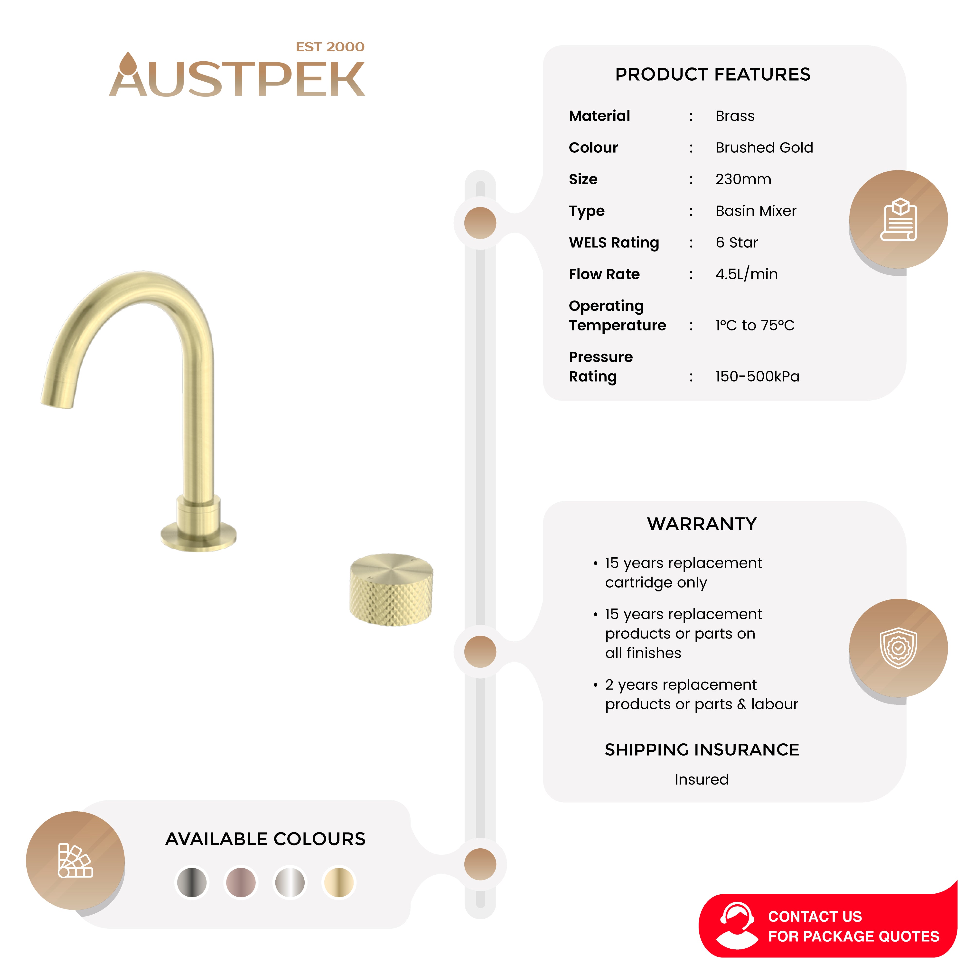 NERO OPAL PROGRESSIVE BASIN SET 230MM BRUSHED GOLD