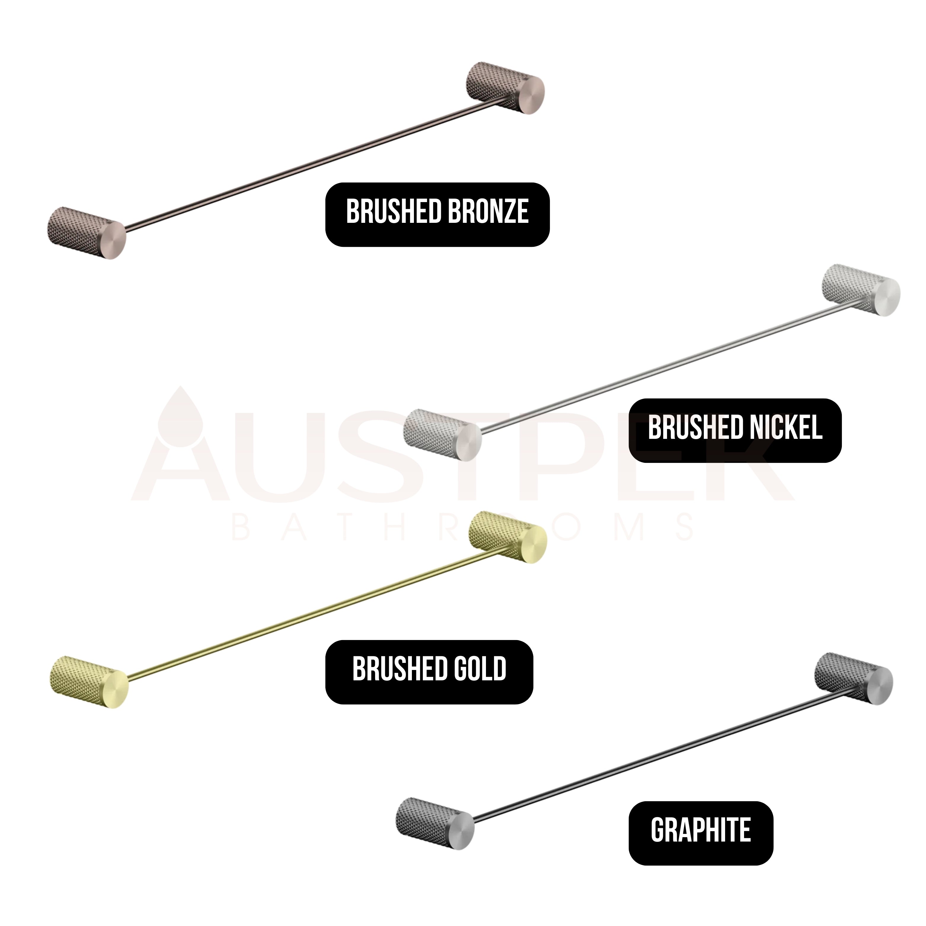 NERO OPAL NON-HEATED SINGLE TOWEL RAIL BRUSHED GOLD (AVAILABLE IN 600MM AND 800MM)