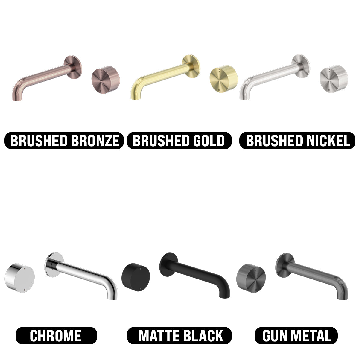 NERO KARA PROGRESSIVE WALL BASIN / BATH SET GUN METAL (AVAILABLE IN 120MM, 160MM, 185MM, 230MM AND 260MM)