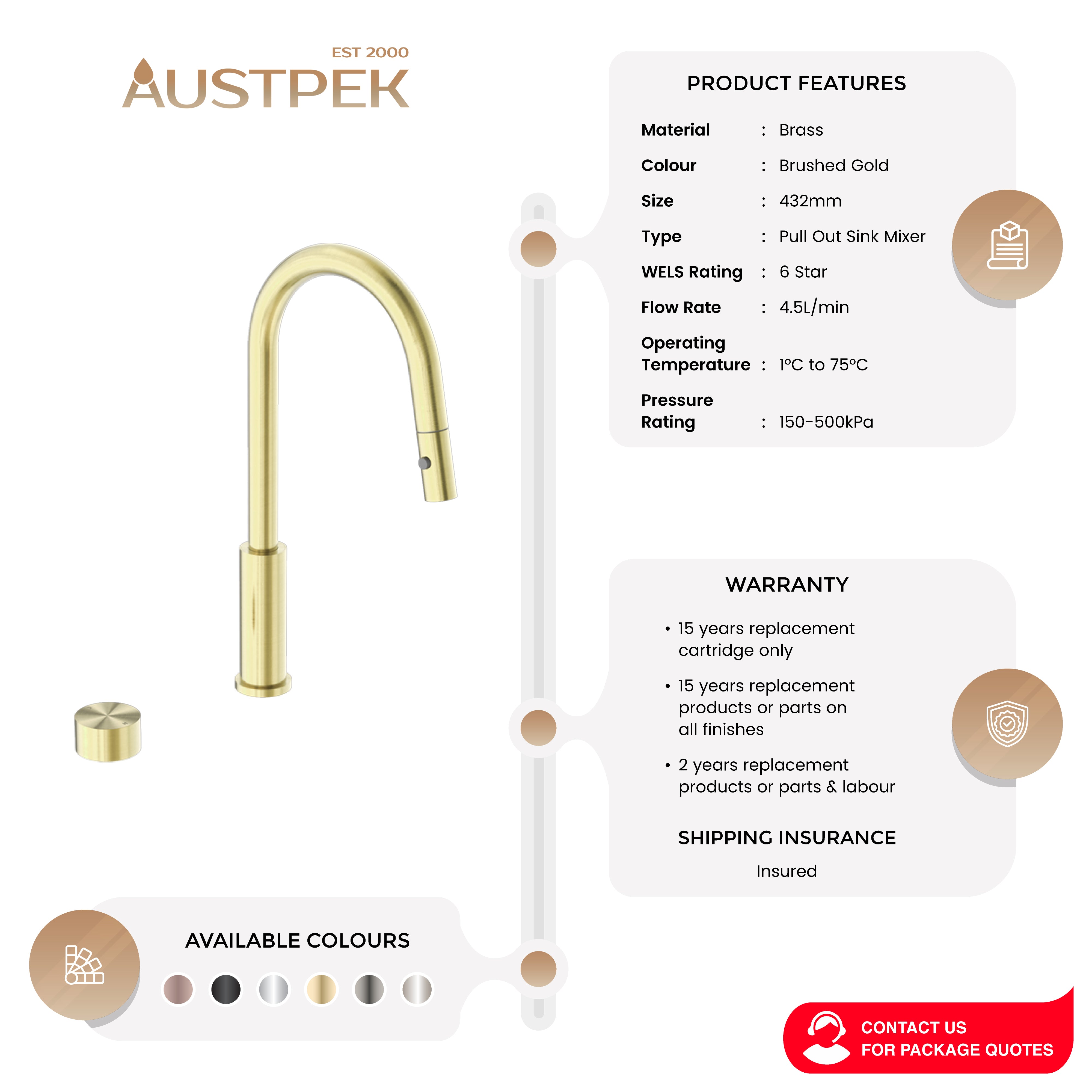 NERO KARA PROGRESSIVE PULL OUT KITCHEN SET 432MM BRUSHED GOLD