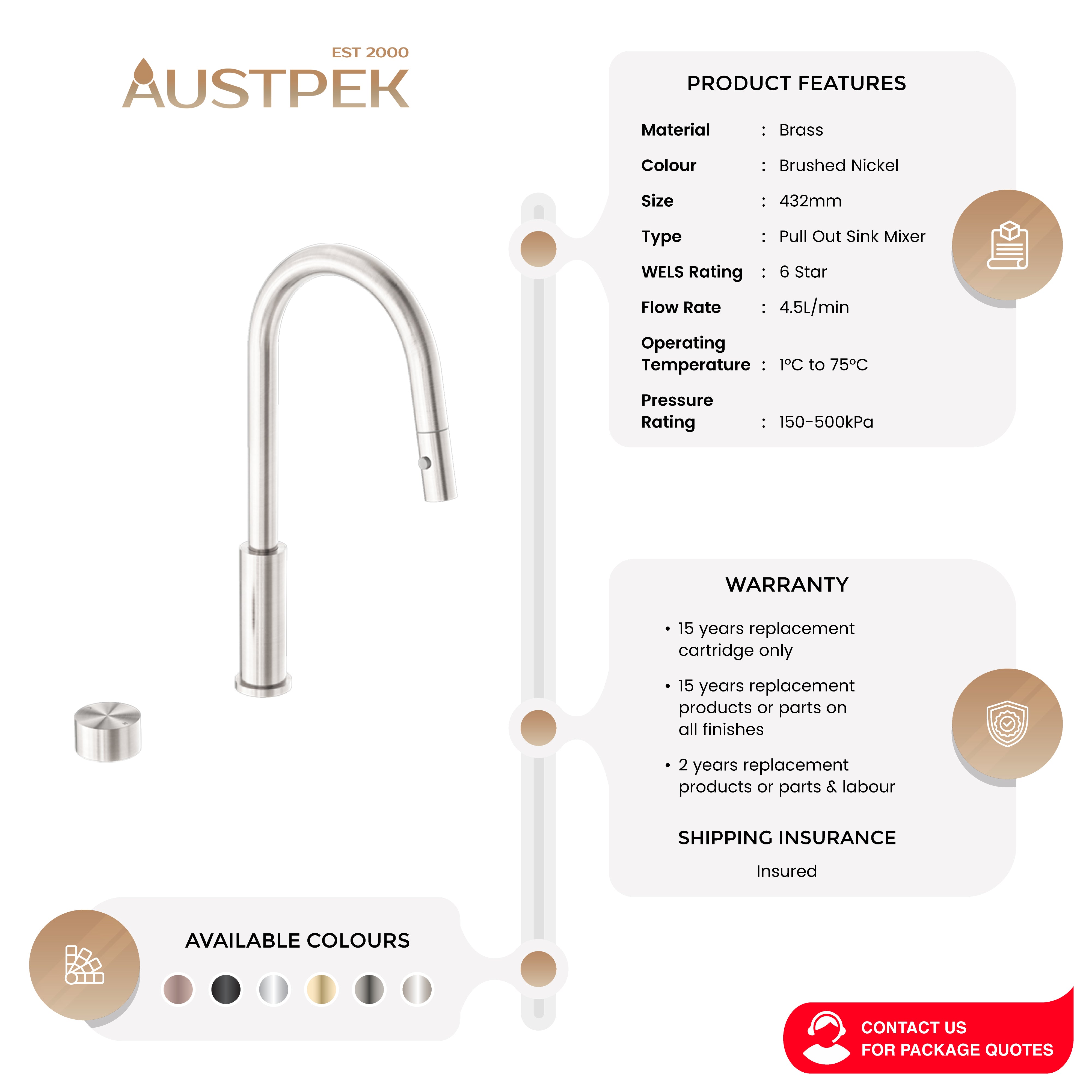 NERO KARA PROGRESSIVE PULL OUT KITCHEN SET 432MM BRUSHED NICKEL