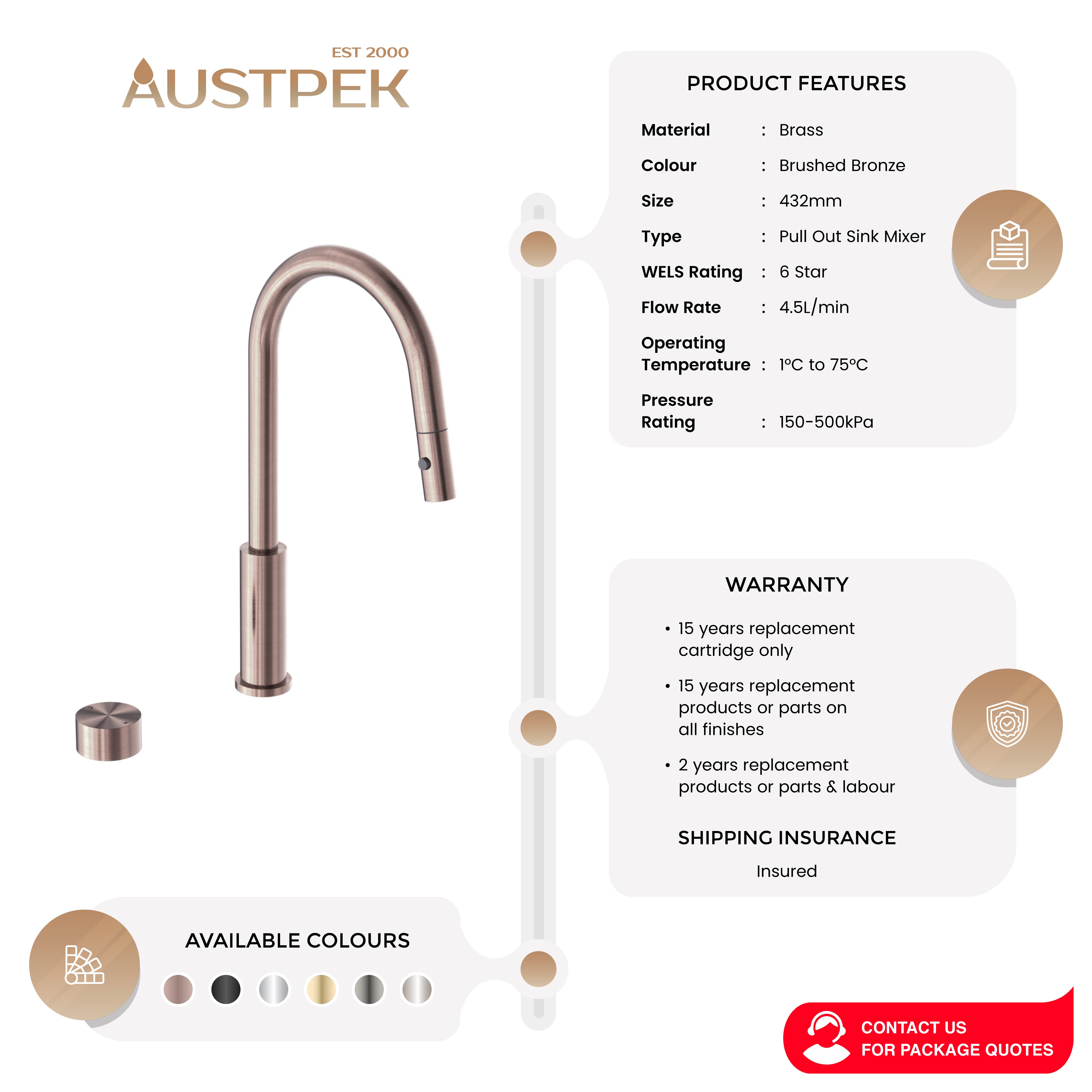 NERO KARA PROGRESSIVE PULL OUT KITCHEN SET 432MM BRUSHED BRONZE