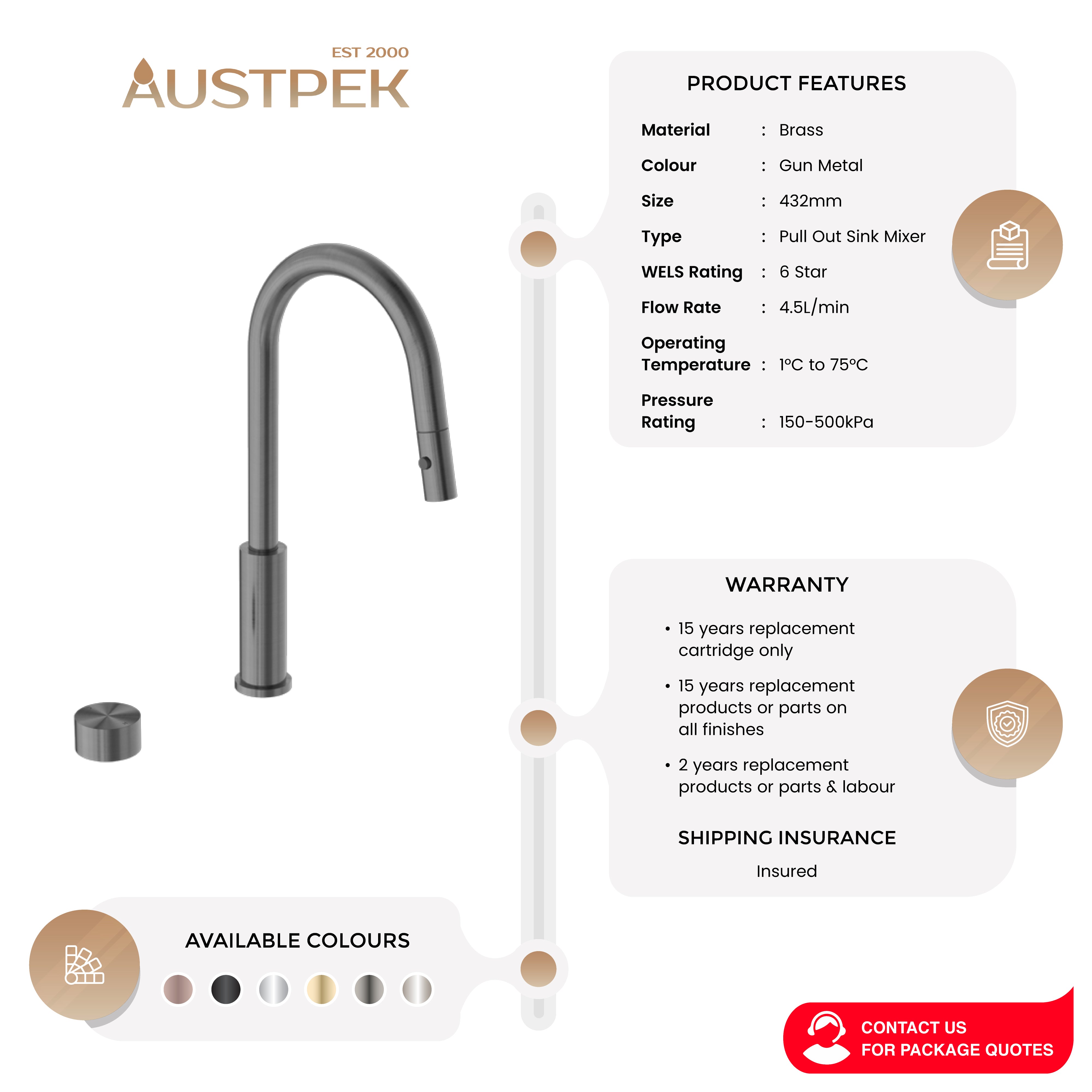 NERO KARA PROGRESSIVE PULL OUT KITCHEN SET 432MM GUN METAL