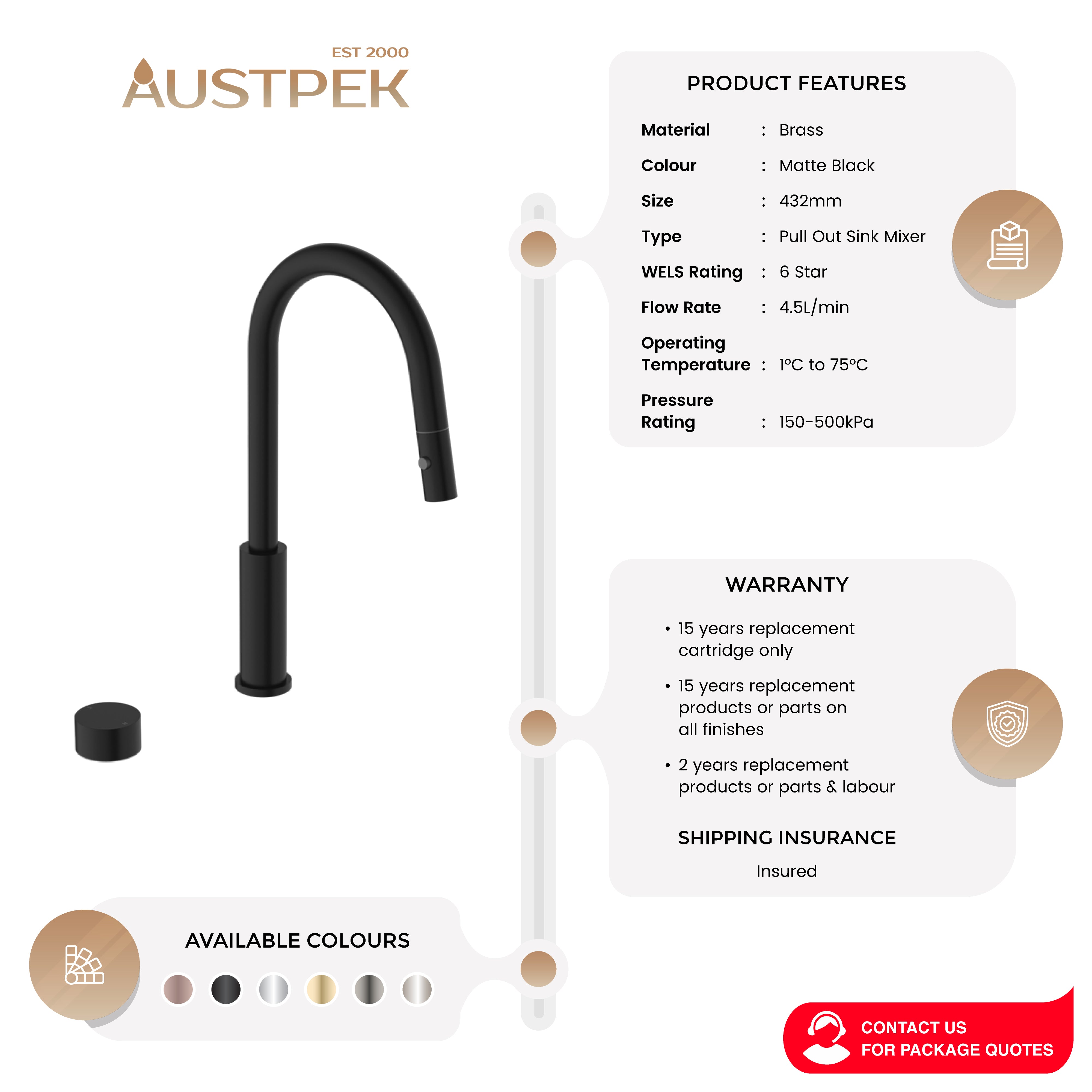 NERO KARA PROGRESSIVE PULL OUT KITCHEN SET 432MM MATTE BLACK