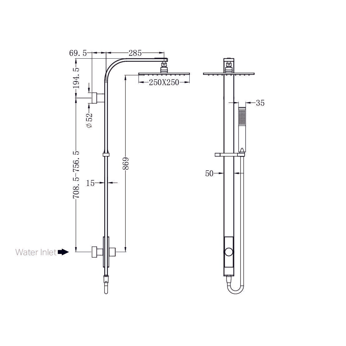 NERO ASTRA RAIN SQUARE TWIN SHOWER WITH SINGLE HOSE CHROME