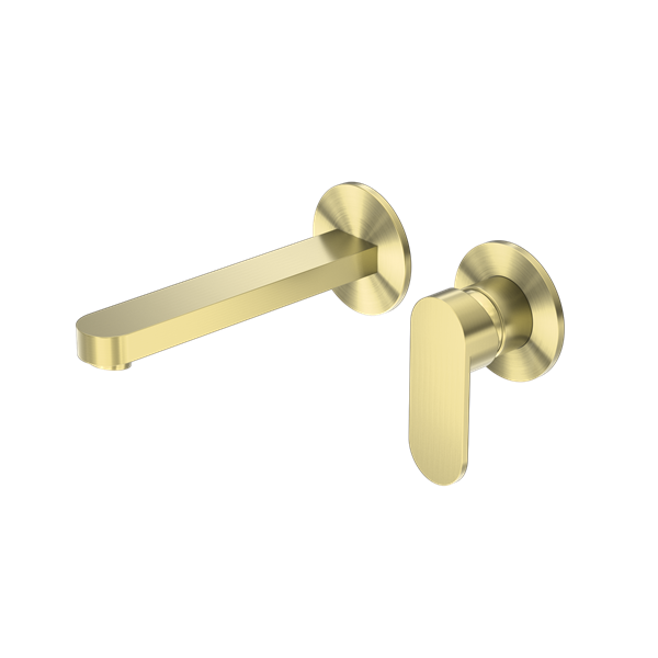 NERO ECCO WALL BASIN/BATH MIXER WITH SEPARATE BACK PLATE 206MM BRUSHED GOLD